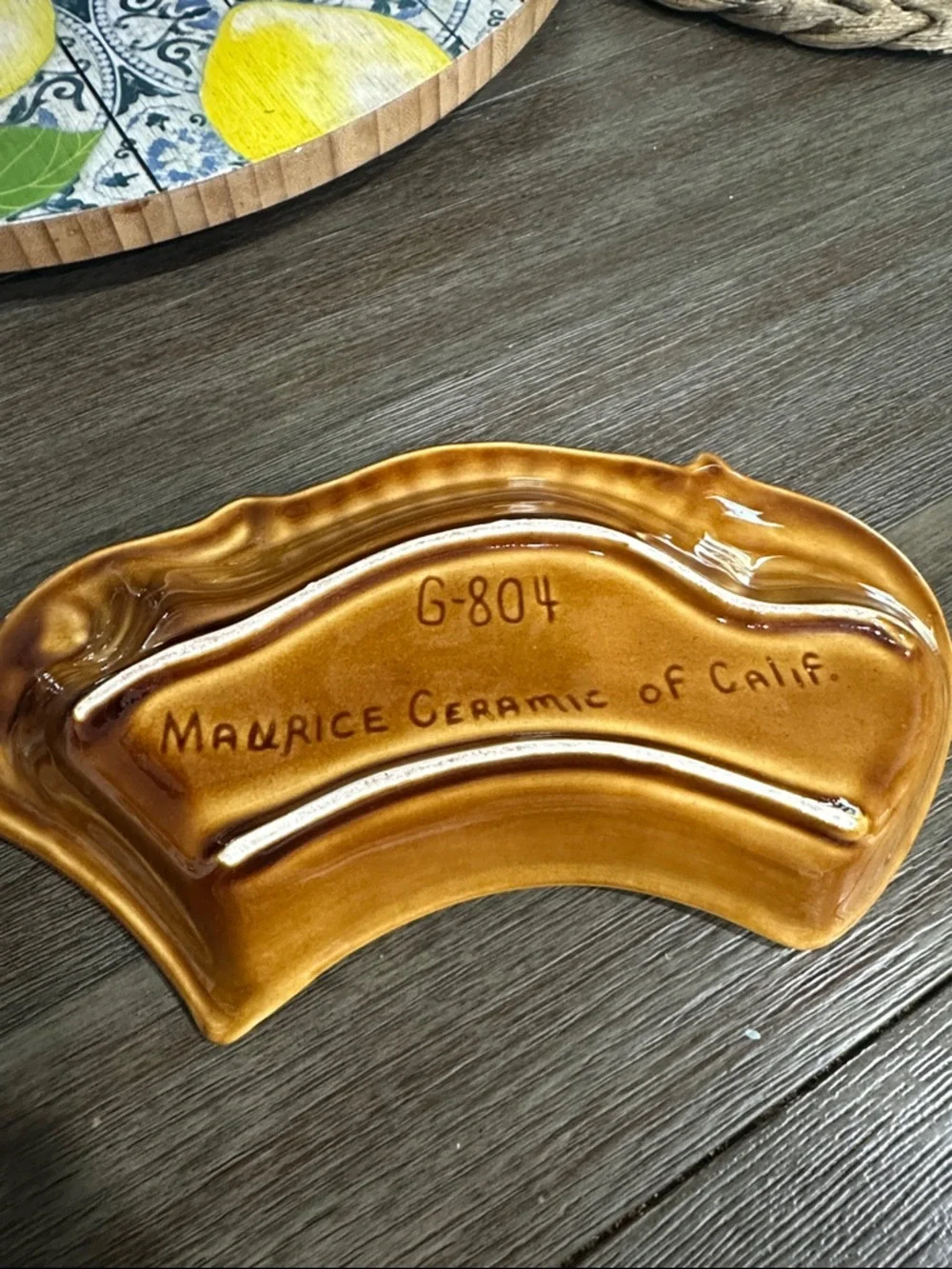 Maurice Ceramic of California Vintage Yellow, Gold & Brown Ceramic lazy Susan.